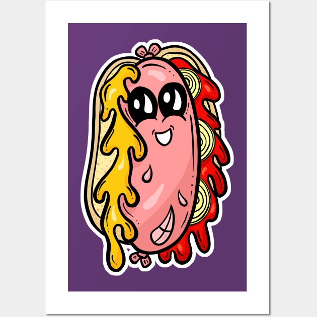 Cute Hotdog Cartoon Character - Sweet Sue Wall Art by Squeeb Creative